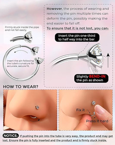 Anneau de <span class=keywords><strong>piercing</strong></span> fer à cheval en acier inoxydable 316L avec zircone cubique sertie à <span class=keywords><strong>double</strong></span> griffe, barbell incurvé pour nez, lèvre, <span class=keywords><strong>tragus</strong></span> et hélix - Product Image 5