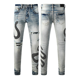 <span class=keywords><strong>Jeans</strong></span> <span class=keywords><strong>Skinny</strong></span> da <span class=keywords><strong>Uomo</strong></span> di Lusso di Alta Qualità Stile Retrò Street Vintage con Ricamo di Lettere, Leggermente Elasticizzati, Taglio Dritto Aderente con Strappi - Product Image 6