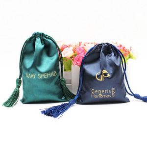 Pochette en satin personnalisée pour bijoux, avec cordon de serrage, sac cadeau avec protection contre la poussière pour l'emballage textile - Product Image 2