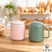 Mug en céramique LEXI à couvercle mat avec infuseur à thé, 600 ml, pour thé en vrac, compatible lave-vaisselle et micro-ondes, cadeau d'affaires pour café