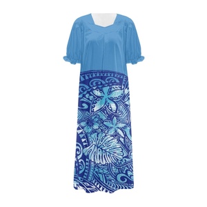 Vente directe d'usine robe hawaïenne de haute qualité Mumu femmes <span class=keywords><strong>grandes</strong></span> personnes personnalisé sur demande à manches courtes en mousseline de soie robe insulaire - Product Image 1