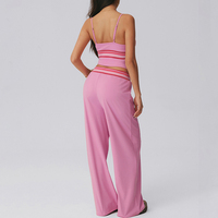 Ensemble de yoga 2 pièces pour femme, color block rayé, séchage rapide, haut et pantalon large, coupe ample, tenue de sport athlétique