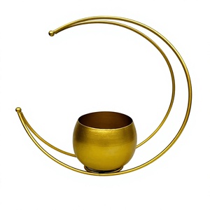 Metal Flower <b>Vase</b> with <b>Gold</b> Finish Geometric Half Moon Design Flower Pot Stand for Living Room Table Decor - Product Image 1