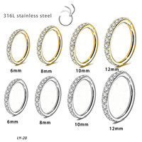 Aros de acero inoxidable 316L con circonitas cúbicas de una sola fila, sin costuras, con cierre a presión, de 6/8/10/12 mm, mini anillos para cartílago, nariz y oreja, para mujer, para perforaciones curativas.