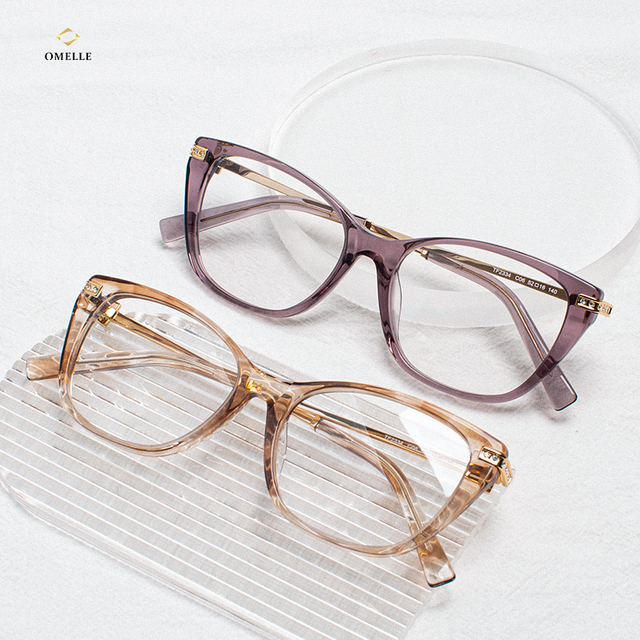 CE Certified Ladies Optical Frame With Rhinestones Design Frames for Women High Quality Acetate Metal Eyeglasses