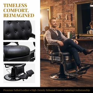 Sillón de Barbería Vintage Tapizado en Cuero, Hidráulico y Reclinable para Barbería y Salón de Belleza - Product Image 2