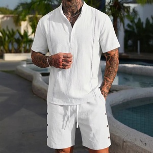 Camisa Guayabera de Fibra de Bambú para Hombre, Cuello Henley, Color Sólido, Estilo Europeo Americano, Casual de Verano, Venta Caliente Transfronteriza - Product Image 2