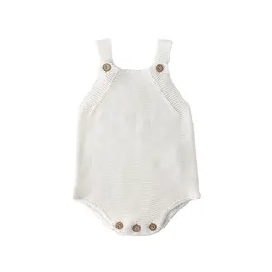 Bé strampler unisex mùa hè dệt kim bé Rompers sinh ra bé đan Romper với biểu tượng tùy chỉnh New bage không tay Hỗ trợ nút