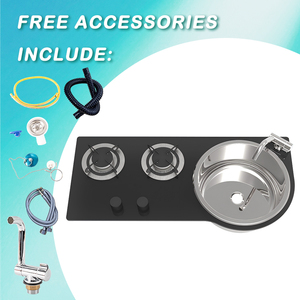 Fornello a Gas Compatto JDA a 2 Fuochi per Camper con Lavello Curvo Integrato, Cucina Mobile Tutto-<span class=keywords><strong>in</strong></span>-Uno con Accessori Gratuiti per Piccoli Camper e <span class=keywords><strong>Roulotte</strong></span> - Product Image 5