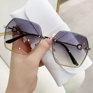 2023 New Trendy Brand Style Rimless Square Women Fashion Sunglasses