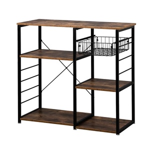 Étagère d'organisation de cuisine <span class=keywords><strong>à</strong></span> 4 niveaux Support de <span class=keywords><strong>boulanger</strong></span> pour <span class=keywords><strong>café</strong></span> et micro-ondes avec panier en fil métallique et 6 crochets latéraux - Product Image 1