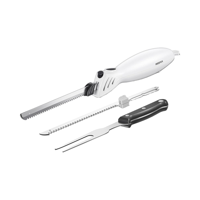 Electric Knife for Cutting Meat Set White Plastic 2 Blades for Carving Meats Poultry Bread Crafting Foam Includes Bread Fork