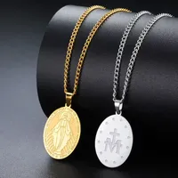 Kalung Medali Ajaib Baja Tahan Karat Kalung Santo Benediktus Oval Bunda Maria Kalung Santo Benediktus Perhiasan Katolik Hadiah