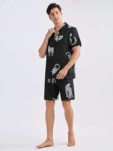 <span class=keywords><strong>Pigiama</strong></span> Estivo da <span class=keywords><strong>Uomo</strong></span> con Maniche Corte e <span class=keywords><strong>Pantaloncini</strong></span>, Abbigliamento Casual per Casa, Sleepwear Personalizzato in Raso - Product Image 6