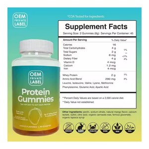 Vitamines gommeuses protéinées et fibres en marque privée, sans sucre, complément alimentaire pour la force <span class=keywords><strong>musculaire</strong></span> et l'équilibre nutritionnel - Product Image 2