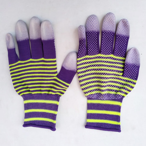Nylon Pu Coated Finger Gloves Striped Anti Slip Breathable Work Gloves General Purpose 13 Stitches Raised Micro Diamond Texture - Product Image 1