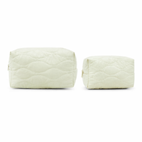 Ensemble de trousses de maquillage matelassées en coton, 2 tailles, crème, avec points ondulés, pochette cosmétique, trousse de toilette de voyage avec fermeture éclair pour femmes