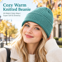 Bonnet tricoté côtelé pour femme, couleur unie, chaud pour l'hiver, bonnet à bord roulé tendance pour femme, vente en gros, logo personnalisé