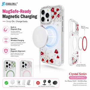 KINGSOUL Magnetic <b>Wireless</b> Charger TPU+<b>PC</b>+Glass Diamond Phone Case Glitter Bling Gemstones Snap-On Make *14/15/16/17 Pro Max - Product Image 3