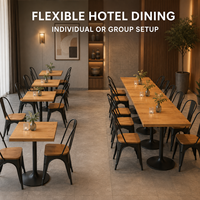 Table de salle à manger d'hôtel moderne, plateau en bois durable, base en fer, pour restaurant, café, bar, salon, banquet, mobilier de projet