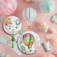 Ensemble de décorations de fête en montgolfière moderne de 168 pièces vaisselle jetable pour 24 invités assiettes en papier tasses à couverts en plastique