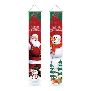 Couplet de porte de Noël intérieur/extérieur avec Père Noël et bonhomme de neige de dessin animé, 30*180cm, avec tringle de suspension incluse, décorations de fêtes - Product Image 2