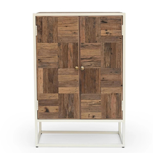 Mueble de Almacenamiento Moderno Estilo Carro, Gabinete de Madera con Estructura de Acero Suave, Acabado en Madera Natural con Revestimiento Metálico Blanco para el Hogar - Product Image 2