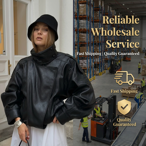 ZEVITY Nuova Collezione Giacca Bomber da <span class=keywords><strong>Donna</strong></span> Corta Nera con Zip in Ecopelle Oversize - Product Image 6
