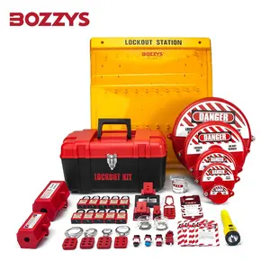 BOZZYS Lockout Tagout kit with Toolbox, Switch Push Button Estops and Workstation Lockout Board for Safe Equipment Maintenance