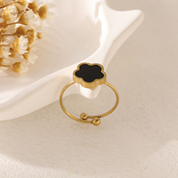 Bague Fleur Trèfle en Acier Inoxydable Plaqué Or 18 carats de Haute Qualité, Bijou de Marque de Luxe, Anneaux Fleur Ajustables de Créateur