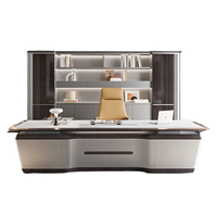 Ensemble de mobilier de bureau de direction moderne de luxe, grand bureau de président en bois avec armoire latérale et fauteuil en cuir