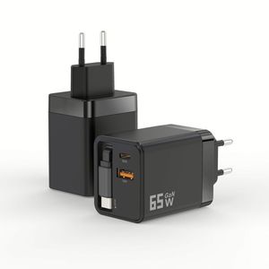 High 65W GaN Multi Port 3 in 1 Retractable Telescopic PD Super Fast Charging Head Adapter US Wall Phone Charger <b>Plug</b> for iPhone - Product Image 1