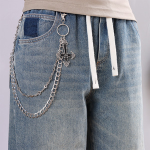 Double Layer Cross Pant <b>Chain</b> Tibetan Silver Casual Waist <b>Chain</b> Hip Hop Style - Product Image 1