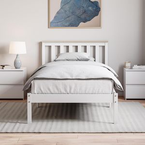 Inweto singolo formato sofisticato Design moderno solido pino in legno <span class=keywords><strong>letto</strong></span> singolo 3FT con <span class=keywords><strong>testiera</strong></span> per camera da <span class=keywords><strong>letto</strong></span> bianco naturale - Product Image 2