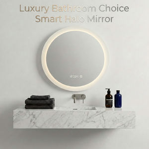 Espejo de baño redondo inteligente LED Kingstin, antivaho, regulable, luz de 3 colores, espejo de tocador sin marco - Product Image 1