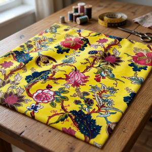 Tissu en velours de coton imprimé à la main, motif floral jaune soleil, tissu de luxe en velours de coton imprimé pour ameublement - Product Image 1