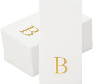 Luxenap 15,8X7,9 pulgadas Toallas de invitados de tacto de lino 50 toallas de mano con letras Gold 'B' Sans <span class=keywords><strong>Serif</strong></span> Font White Paper Dinner Servilkins Bag - Product Image 5