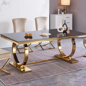 Bàn ăn sang trọng màu trắng và vàng-Khung kim loại bằng thép không gỉ - Product Image 1