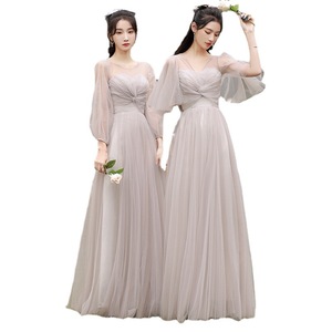 Grey Bridesmaid Dress A-Line Tulle Sweetheart Neckline Long Wedding Sister Dress For Women - Product Image 5