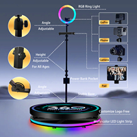 Machine de photomaton vidéo 360° avec logo personnalisé, surface lumineuse LED RGB, kit d'éclairage annulaire, télécommande et plateforme rotative pour la location événementielle