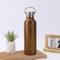 Botella de Agua Deportiva de Boca Ancha con Aislamiento de Doble Pared y Diseño de Madera Impresa por Transferencia de Agua, Fabricada en Acero Inoxidable 304, para Uso en Exteriores
