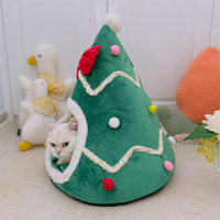 Lit pour chat personnalisé en forme de sapin de Noël d'hiver, en peluche, en polyester, avec abri fermé, tente pour animaux de compagnie, amovible et lavable