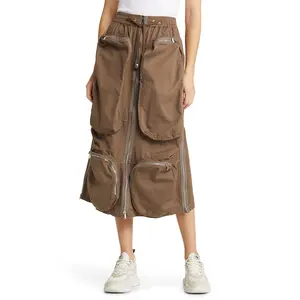 Custom Women's Cargo Cotton Blend Midi Skirt