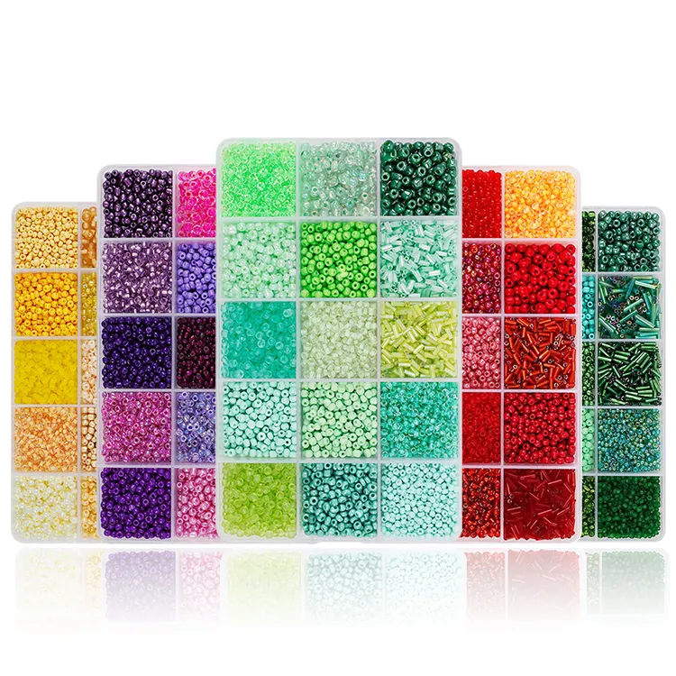 15 Grid Mixed Colors Sizes Czech Round Glass Seed Beads in Bulk Glass Tube Seed Beads for Jewelry Making Supplies Kit Craft Set