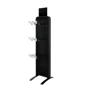 Easy To assemble Removable Metal Hook Retail Floor Display Stand with Aluminum Frame and PP pegboard Panel