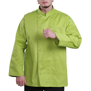 Chaqueta de chef hecha a medida verde de mezcla de algodón y poliéster de manga larga que absorbe la humedad - Product Image 1