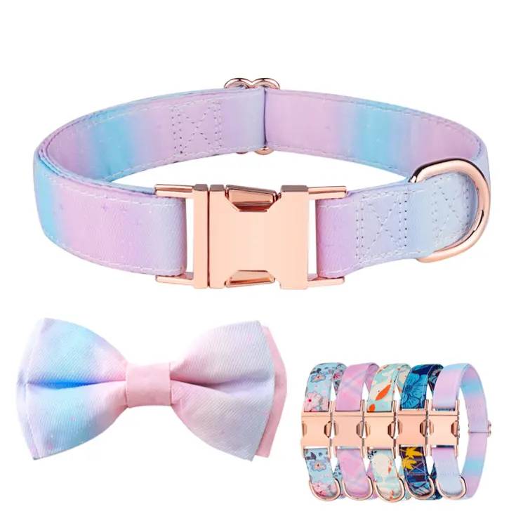 Collare per animali domestici personalizzato con papillon regolabile morbido e traspirante bottone in oro rosa collare per cani collana per animali domestici di moda.