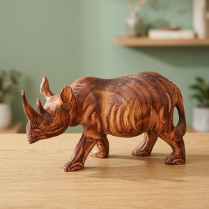 Figurine de rhinocéros en bois de sheesham et noyer Aqdus Saleem - Sculpture rectangulaire minimaliste sculptée à la main, écologique et durable, vente en gros - Product Image 2