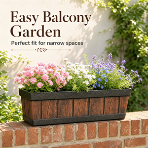 Jardinière décorative essentielle <span class=keywords><strong>pour</strong></span> balcon, <span class=keywords><strong>en</strong></span> forme de baril, <span class=keywords><strong>pour</strong></span> fenêtre, pot de fleurs, jardinière à légumes, aspect <span class=keywords><strong>bois</strong></span>, <span class=keywords><strong>pour</strong></span> extérieur, boîte de rangement <span class=keywords><strong>pour</strong></span> terrasse - Product Image 3