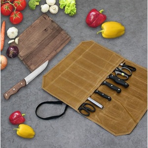 Sac à couteaux portable en toile vert armée, 7 pièces, durable, pour le camping, le rangement des ustensiles de cuisine - Product Image 5